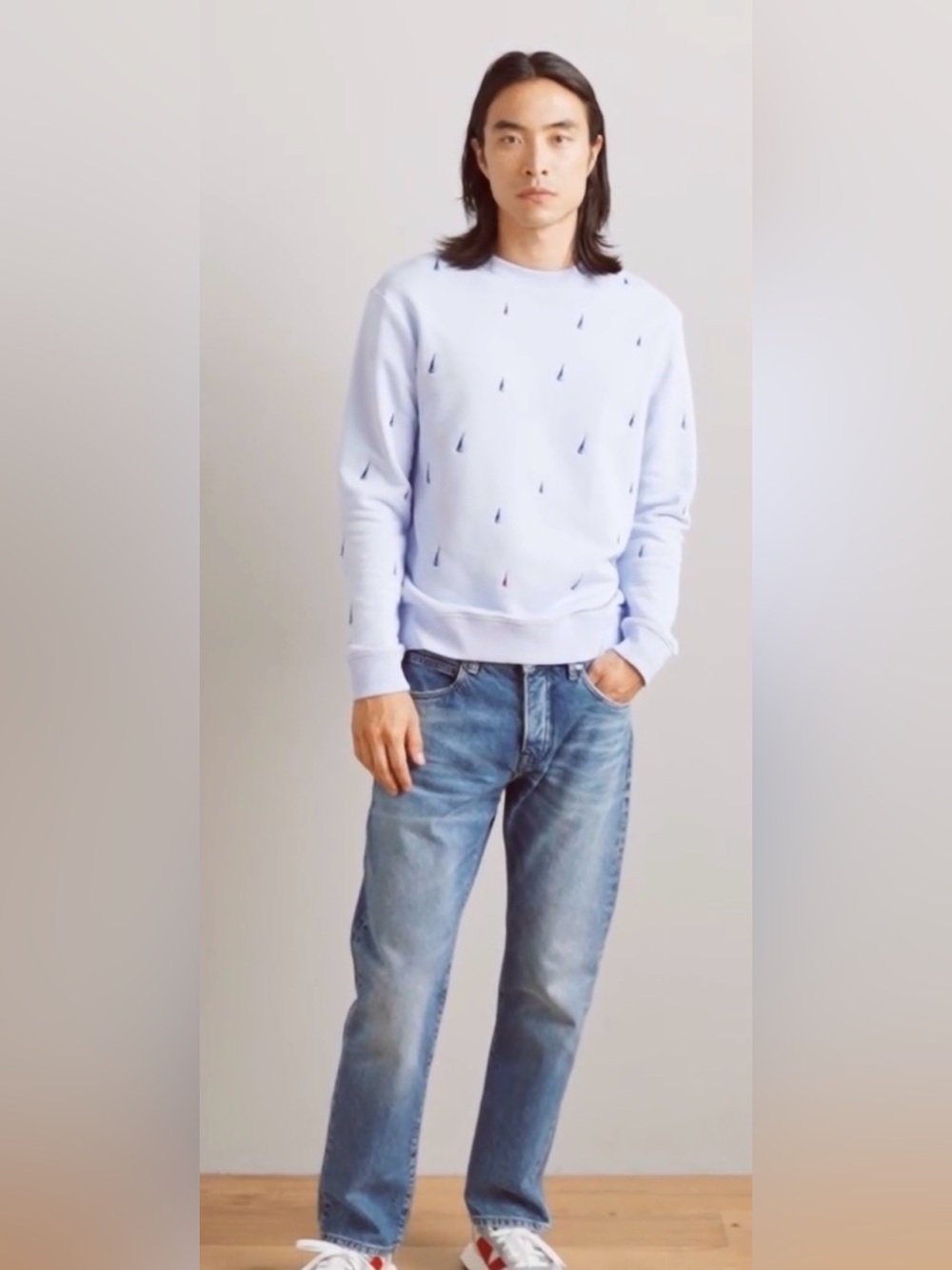 Scotch & Soda Blue All-Over Sail Boat Embroider Sweatshirt Size Medium